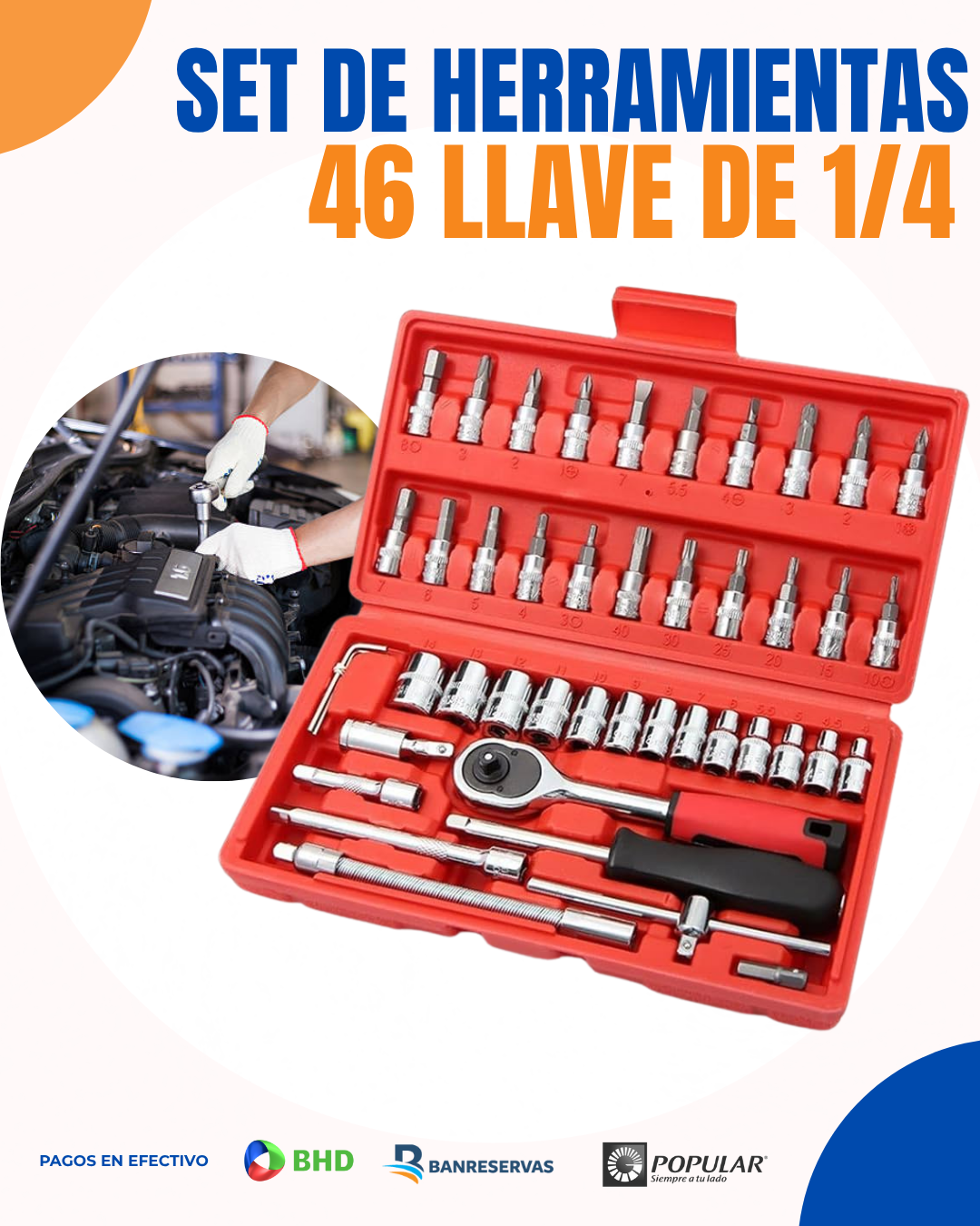 SET DE HERRAMIENTAS 46 LLAVE DE 1/4 | ¡NUNCA TE QUEDES SIN LA HERRAMIENTA CORRECTA EN CASA O EN LA CARRETERA!