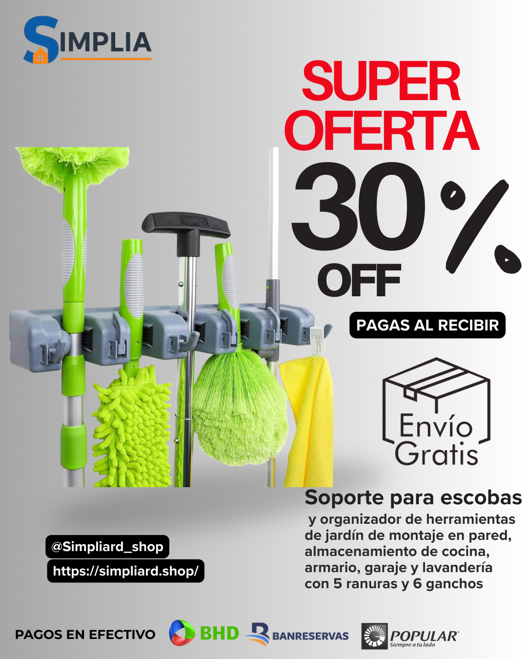 Soporte para escobas y trapeadores | Ahorra espacio y elimina el desorden con este soporte multiuso