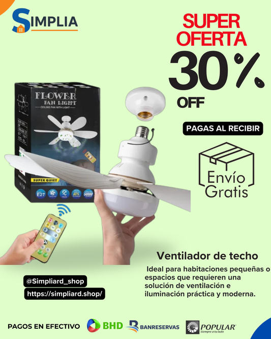 Ventilador + luz LED en uno solo: Silencioso, potente y sin cables | Instálalo como una bombilla