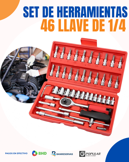 SET DE HERRAMIENTAS 46 LLAVE DE 1/4 | ¡NUNCA TE QUEDES SIN LA HERRAMIENTA CORRECTA EN CASA O EN LA CARRETERA!