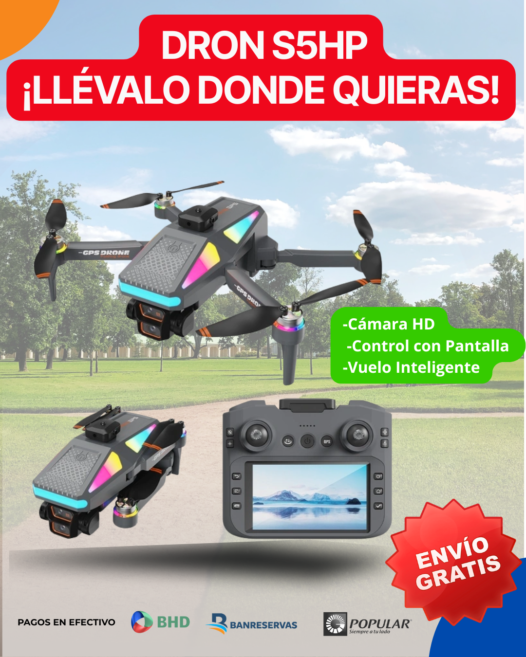 🚀 Dron S5HP: Cámara HD, Control con Pantalla y Vuelo Inteligente | Diversión y tecnología en la palma de tu mano