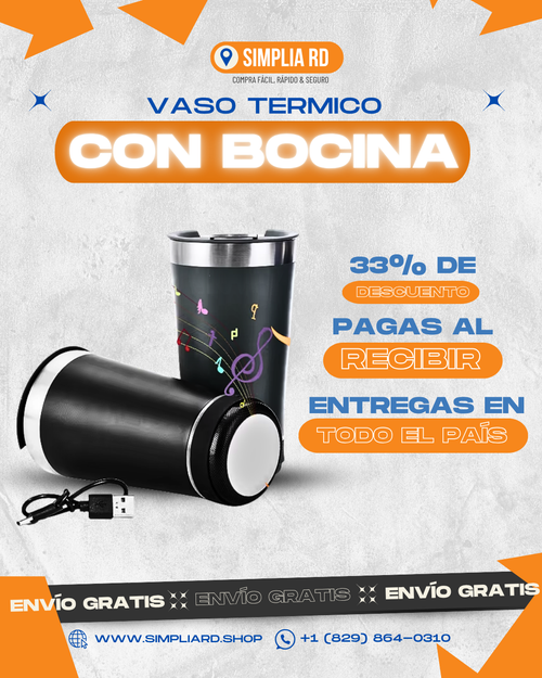 VASO TERMICO CON BOCINA | 🔥 ¡Lleva tu flow a donde vayas! El vaso que suena y refresca