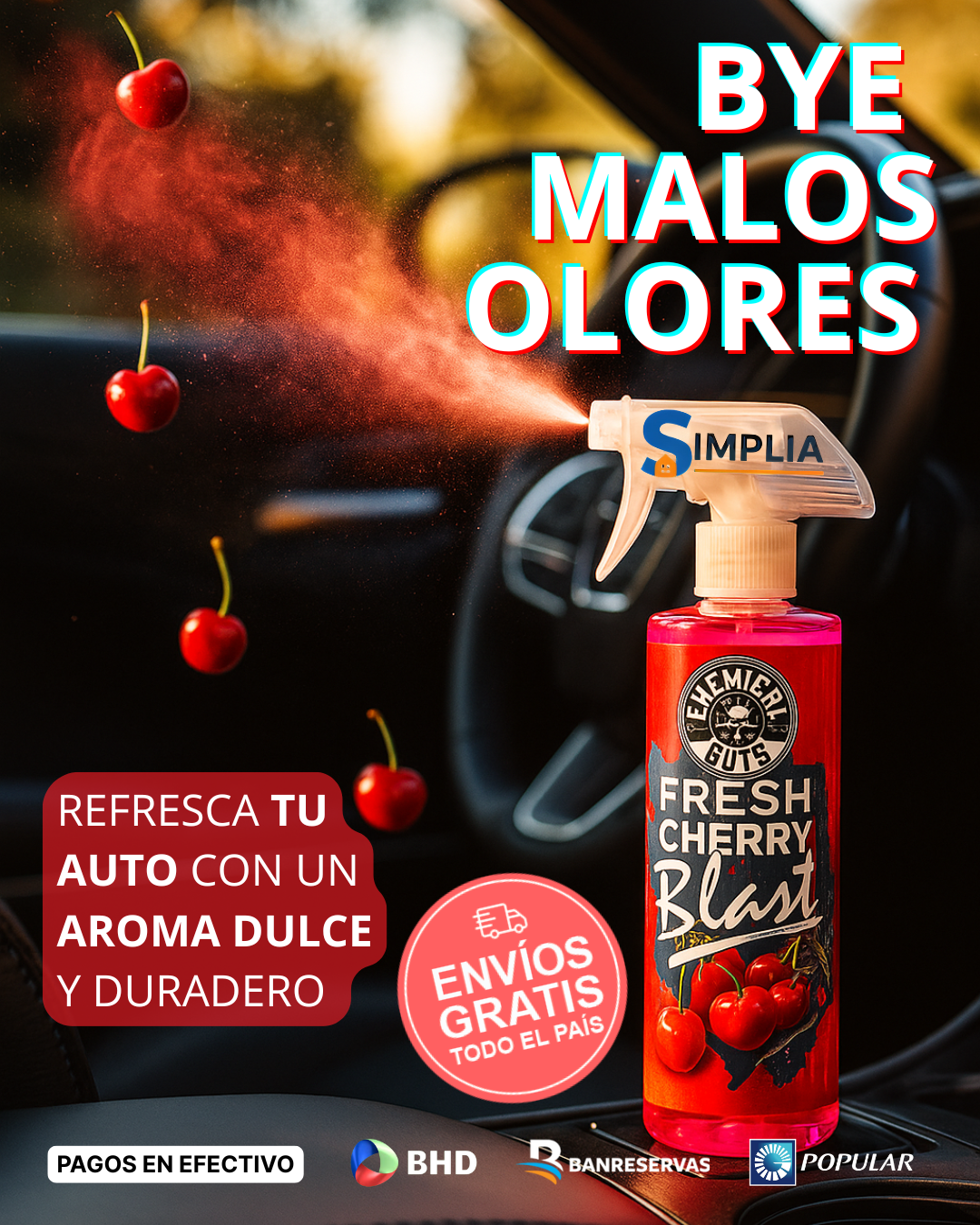 🚗 Mantén tu carro, hogar y oficina siempre con olor a limpieza y cereza fresca 🍒.